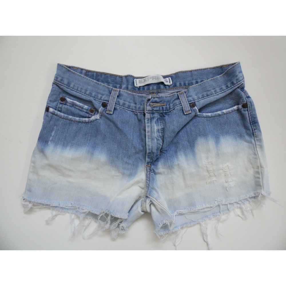 Express Womens Blue Distressed Cotton Stretch Denim Jeans Shorts Size 4